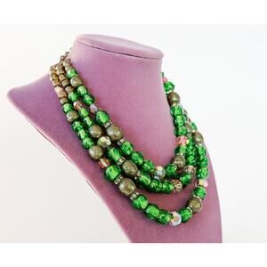 VTG Unsigned Schiaparelli Glass Bead 3 Strand Necklace MCM Glam Artsy 50s Gala
